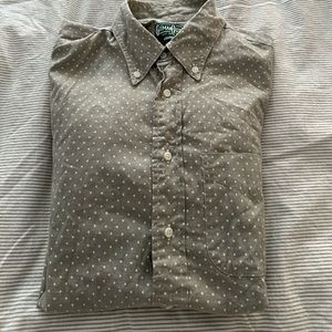 Gitman Vintage pokadot Oxford button up. Grey with white polka dots